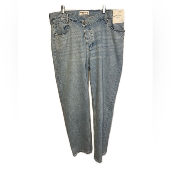 Abercrombie & Fitch Curve Love Crossover Dad High Rise Straight Leg Jeans Sz 16 - Picture 2 of 10